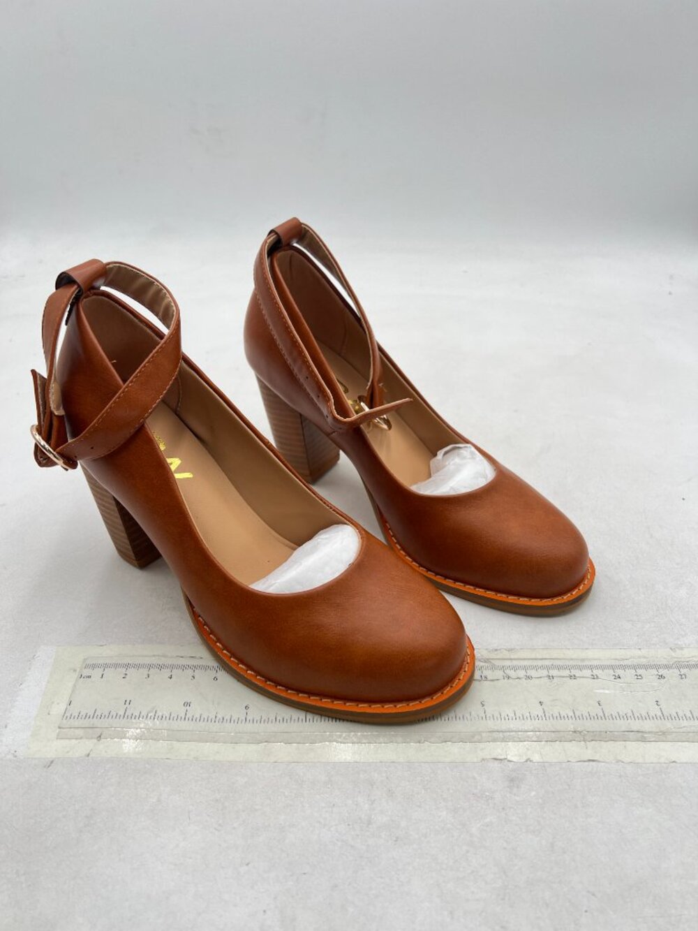 YDN Chocolate Block Stacked Heel Pumps Round Toe Ankle Strap Daily Outfit Shoes - Picture 4 of 8